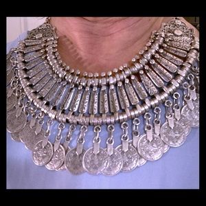 Silver necklace . Coin choker Stunning!